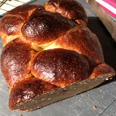Watch your top browning if you like it lighter. Taste is ok, but not rich like traditional brioche. Slightly dense loaf.