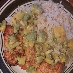 Everything was delicious. Since we don't have access to a grill we baked the salmon on a shallow baking dish at 400° till edges were crisp. Also used green bell pepper because that was on hand( but definitely recommended red)