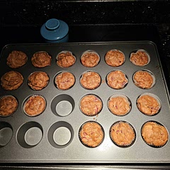 As you can see we already ate 4 of them but the recipe made exactly 24 muffins. They turned out spectacular and very delicious.  Kudos to the favorite smoothie that inspired it.  And kudos to the creator of such a yummy breakfast treat. Happy baking everyone! - Arianna L.