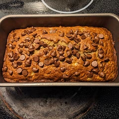 This was so delicious! Came out very moist. Next time I'd use fewer chocolate chips but overall we both loved it! It's already almost gone 😂
