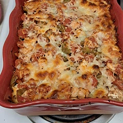 This dish is very good. I used one can of diced tomatoes instead of a fresh tomatoes
