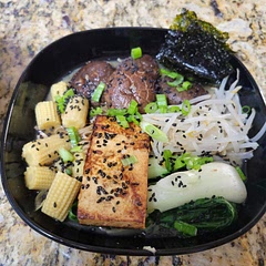 This was okay, but I needed extra soy sauce and siracha when done to give it some extra flavor. The ginger seemed a vague measurement, so I used 4 grams of grated ginger, which seemed to work. I used 90g of soba. I used 100g of baby corn because I used can baby corn and didn't know how big the pieces were supposed to be. I also used 8 mushrooms. I think the term simmer should say bring to a light boil because my mushrooms were still chewy. I found out bok choy is not for me and so I will not use it next time. Overall, with those slight modifications, I made the 2 serving amount, and each serving came out to 400 calories. Hopefully, this helps someone else who wants to make this.