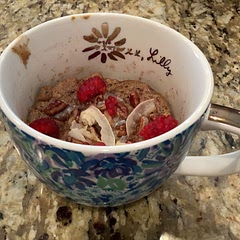 I used raspberries, as well as hemp hearts and chia seeds instead of oats to add protein! I used grass fed butter and added coconut chips. Basically wanted to use what I had on hand… so good!!!!