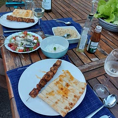 Very nice! Served with some spiced rice and a nice crisp dry white wine. For the tzatziki you need to use the thickest yoghurt you can find otherwise it's too sloppy; I used Fage Total 5% and the texture was perfect, lovely and thick and rich.