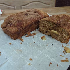 A tasty alternative to banana bread.  Very delicious and not too sweet.  As a note the dough was a bit thick. I used 1/4 cup water to loosen it up and it came out great.