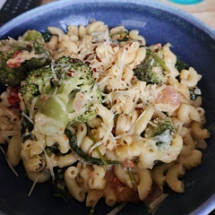 Used fat free half n half instead of the milk, also used red onion and tomatoes in the sauce roo. Not bad