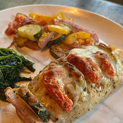 Fiancé loved this. I seasoned my veggies and marinated the chicken, every bite was very flavorful.