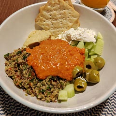 The pepper dip tastes amazing, definitely don't skip it! I didn't have almonds so used almond butter instead and didn't add olive oil, equally delicious! Give it a go!