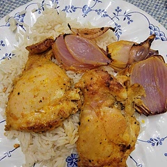 Served with rice and cilantro.