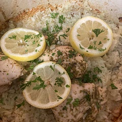 Use bone in chicken next time for easier cooking times. Omitted water in rice. Use 2 lemons, one for extra zest after cooking & garnish. K finished her plate & wanted seconds!

Pair with a salad to round out crunchiness & color.
