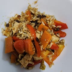 Used the veggie I had on hand + added some fish sauce. Tasty!