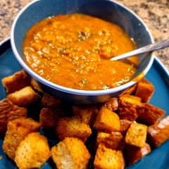 I added more chunky veg and some lentils and served it with homemade croutons but it was delicious as always 😋 
