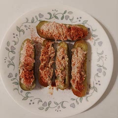 Would make it easier if I had bigger pickles, but this tastes yummy.