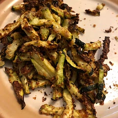 These were AWSOME. Used my julienne cutter to make them small and reduce amount of water from garden zucchini.
Skipped the eggs and used a tablespoon of olive oil before added dry ingredients to coat.
No leftovers. Three people ate.