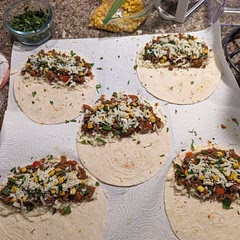 I used the beef filling - pretty tasty! I definitely recommend the avocado sauce with it. Next time I'll buy more cheese. 