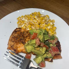 The salmon was so easy and the most flavorful of any we’ve made before with a simple marinade. FYI- we air fried it. The avocado salsa brings such a fresh taste. We paired it with an elote corn casserole to round out a Mexican themed feast!