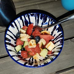 Actually really good.  Next time I won't use the tomatoes, but strawberries would be a good addition!  And more mint :)