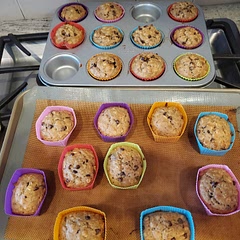 These are really good and kid approved! My 4 year old daughter helped make them. Recipe changes: I used mini chocolate chips, half coconut oil and vegetable oil instead of all vegetable oil and 1 cup wheat flour and 1/2 cup regular. Next time I'll go all wheat flour and coconut oil to make them even healthier. Made way more than 12 regular muffins. 