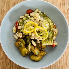 This is a really lovely take on roast potatoes, especially if you like a nice kick, so tasty, I paired this with Pesto Lemon Baked Cod, which was also delicious, making a really lovely meal