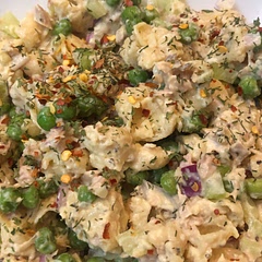 Used banza chickpea pasta and Greek yogurt. Added celery and red pepper flakes.