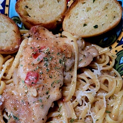 Over the top flavor! Used thighs and linguine.  Will make again! Hubby approved.