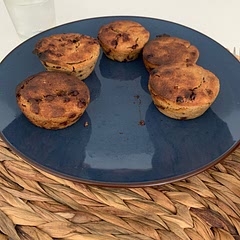 I didn’t add baking powder (woops) but they’re pretty yummy! I also put chocolate chips since that’s what I have. Mixing it on the blender was a tad hard though…