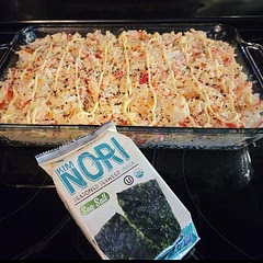 We love this sushi bake! It has become a family favorite. I use shrimp instead of scallops. I also couldn't find mirin so I use sherry cooking wine instead and the flavor is delicious. 