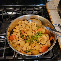 We use a Great Value stir-fry vegetable blend, plus a can of water chestnuts and baby corn. Also double the sauce ingredients. 
