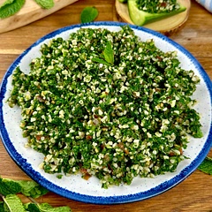 Notes:
* To dry the parsley, you can gently pat it dry with paper towels or use a salad spinner to remove excess moisture. Dry parsley will help enhance the texture and flavour of the dish.
* If you prefer a tangier flavour, you can squeeze more lemon juice over the salad before serving. Adjust the amount according to your taste.
* Serve the Tabbouleh at room temperature or chilled, depending on your preference.
* This vibrant and nutritious Tabbouleh salad pairs well with grilled meats, roasted vegetables, or as a light and refreshing side dish on its own.
* Enjoy the authentic flavours of Tabbouleh as part of a healthy and balanced meal.

