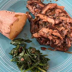Made it w/ a sweet potato on the side and spinach cooked in the cast iron once the pork chop was done. It was fairly hands-off and easy. And tasty too :) oh I added cornstarch to the sauce