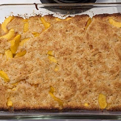 Forgot the cinnamon but was still very good. Had fresh peaches. Cut that sugar to 1/2 cup, but left the full cup in the batter.