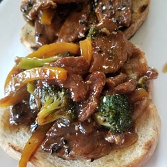 Added some peppers and an onion for extra crunch and veggies. Work well with toast, too. And I microwaved the broccoli instead.