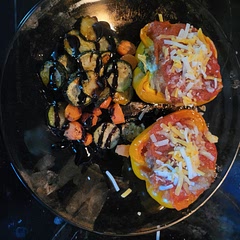I made some slight changes based on my mother recipe and served it with sheet baked carrots, zucchini, and a balsamic glaze.