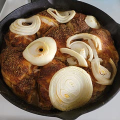 Perfect for the cast iron skillet. Served with coconut rice.