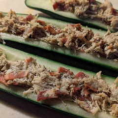 These sounded refreshing and tasty but in reality it's just a lot of cucumber to eat at once. And I really like cucumber. Everybody ate theirs, but nobody went for seconds. I also must've overfilled them because I ran out of filling before I ran out of cucumbers but I had used extra chicken. The filling would be good in a wrap with lettuce. But I won't be trying any more cucumber boats in the future.