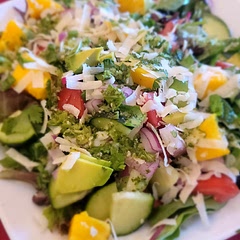 I didn't have feta. So, I substituted parmesan cheese. But it was still a deliciously fresh salad.  Perfect for a hot summer day. 