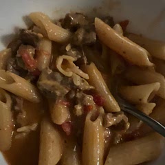 Used rigatoni instead of macaroni and pho broth instead of chicken broth. I also added taco seasoning and Parmesan cheese taste really good.