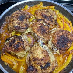 Completely did my own spice blend for the chicken cause the recipe wasn’t enough spices. I usually do cook chicken and bell peppers for a meal but never in the same pan for some reason so this is a great one pan recipe for easy clean up. Put this on top of quinoa and was very happy.