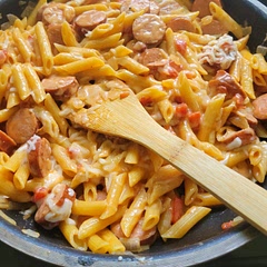 Recommend red pepper flakes for an extra kick. We used andouille sausage. 10/10