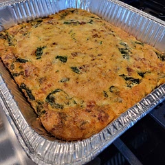 I only used 4 slices of bacon. Would probably do all 8 next time. Used onion in place of shallot. Was underwhelmed. Needs more seasoning. Also didn't need to broil. The cheese browned nicely in the 35 min. 