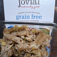 I used Cassava penne by jovial
Served with salmon.  Very good. Glad it made enough for  leftovers.
