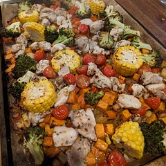 I added potatoes, carrots, cherry tomatoes and corn. 