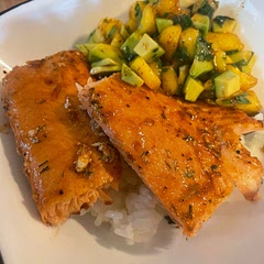 Served ours over cilantro lime rice. The mango avocado salsa was SO GOOD. Could definitely eat that by itself