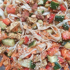 Not a fan of the five spices, so next time I'll leave that out, but apart from that it was tasty.

I used cucumber, bell pepper, grated carrot, edamame (canned), almonds and tempeh.