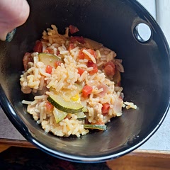 I will say I LOOSELY followed this as I am feeding 4 people and need left overs for lunch. I used extra veggies from the garden as they were ready. I also used a family size box of rice a roni instead of regular. And mixed the packet in with a box of broth. To finish I topped with cheese. I highly recommend lots of seasonings as it was still a little bland. But my girls ate it so it's a win! Thank you.
