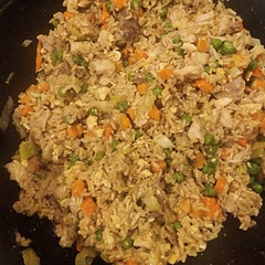 I added leeks instead of green onions and fried the rice a little before adding it to the mixture.