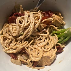 I used whole grain spaghetti noodles instead of the penne and I added in chicken, cayenne pepper & cream cheese to add more filler. It was delicious. I will definitely make it again.