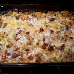 This smelled absolutely delicious while cooking. We did add some breakfast pork sausage to the dish as well. Very delicious and in the comfort food category . Everyone went back for second's and thirds. 