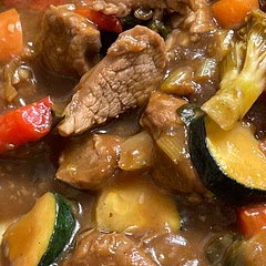 Serve with rice and add extra veg.