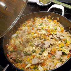 Needs extra seasoning but was very good and we didn't even miss the rice! We added chicken to make it a complete meal. 